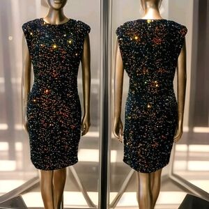 NWT Blue Velvet Sequin Embelissged Bodycon Party Cocktail Mini Dress Sz L
